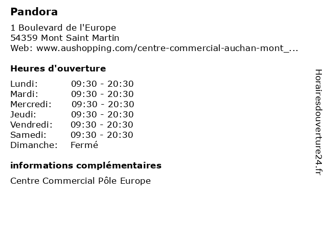 ᐅ Horaires d'ouverture „Pandora“ | 1 Boulevard de l'Europe à Mont ... ᐅ Horaires d'ouverture „Pandora“ | 1 Boulevard de l'Europe à Mont ...